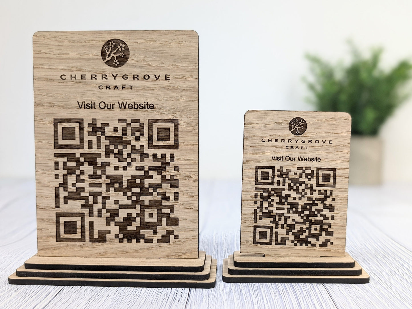 Wooden QR Code Sign - Add Your Logo, Ideal for Websites, Social Media, Menus etc, 2 Sizes