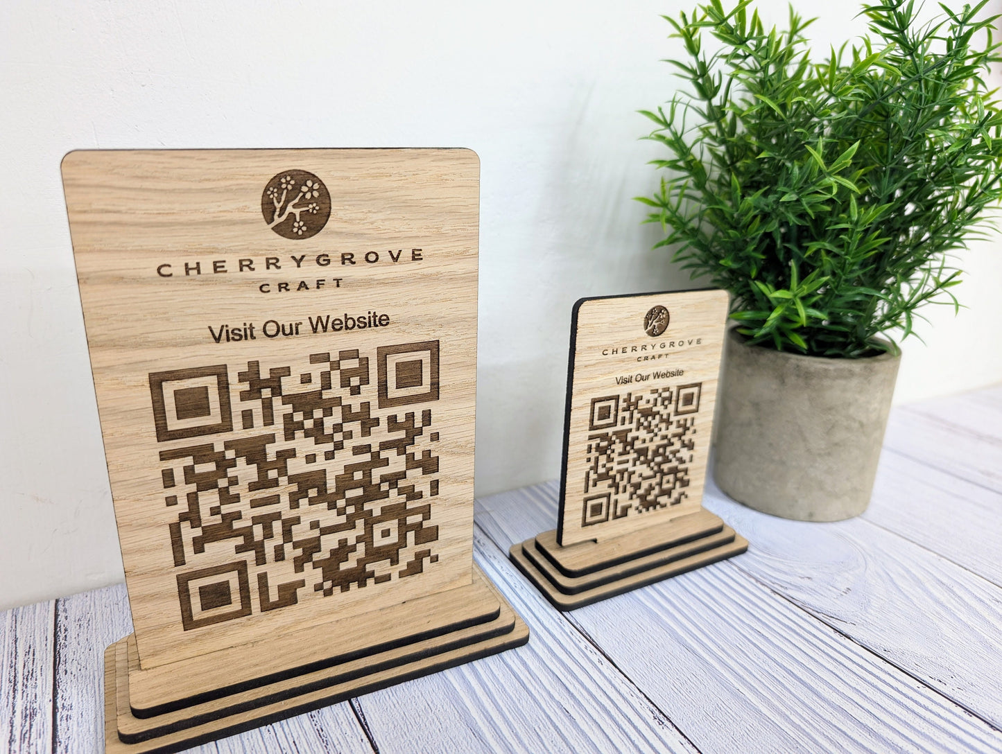 Wooden QR Code Sign - Add Your Logo, Ideal for Websites, Social Media, Menus etc, 2 Sizes