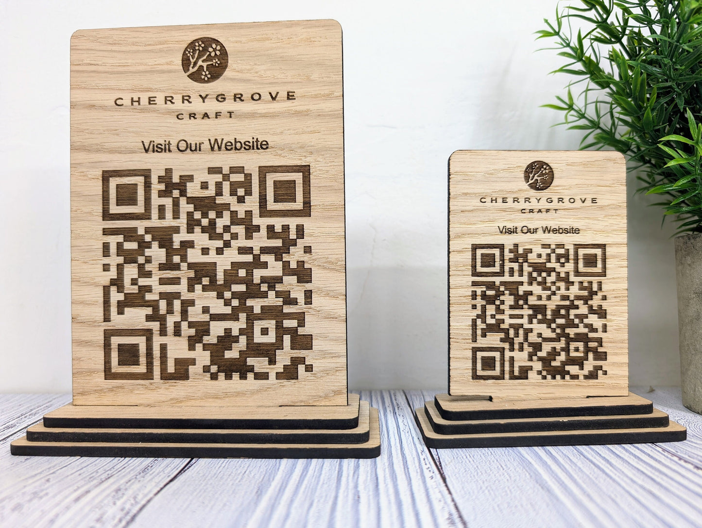 Wooden QR Code Sign - Add Your Logo, Ideal for Websites, Social Media, Menus etc, 2 Sizes