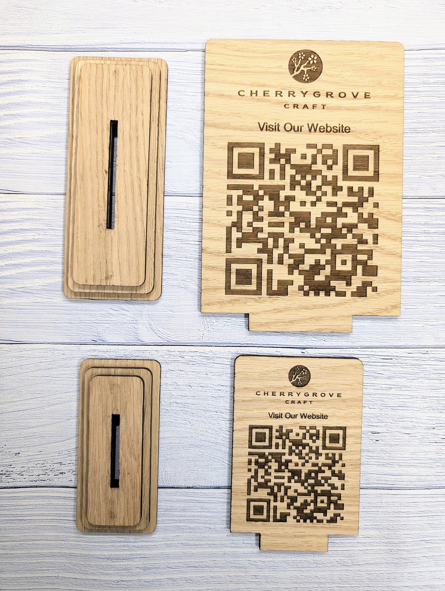 Wooden QR Code Sign - Add Your Logo, Ideal for Websites, Social Media, Menus etc, 2 Sizes