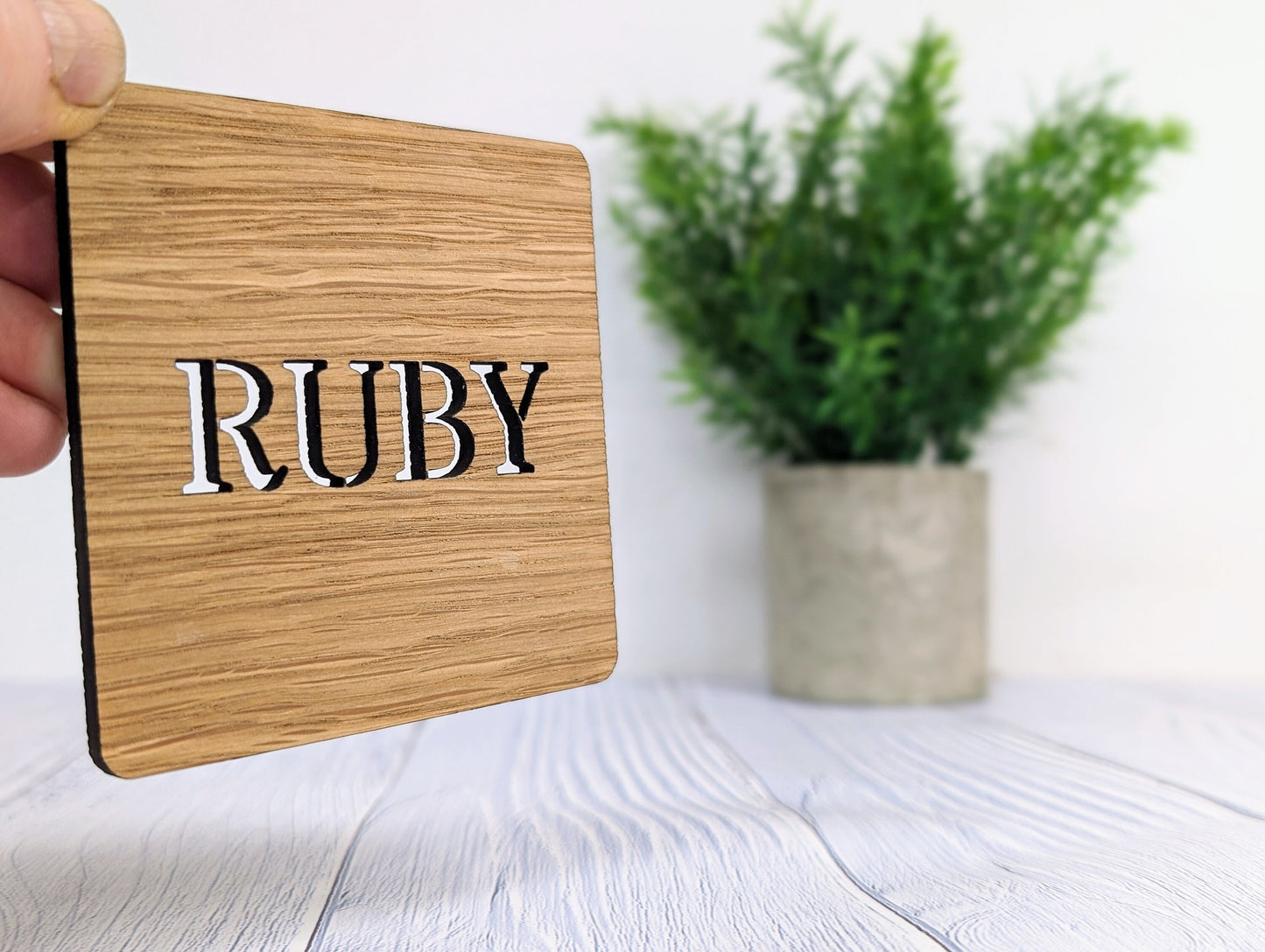 Personalised Wooden Square Coasters - Name Cut-Out