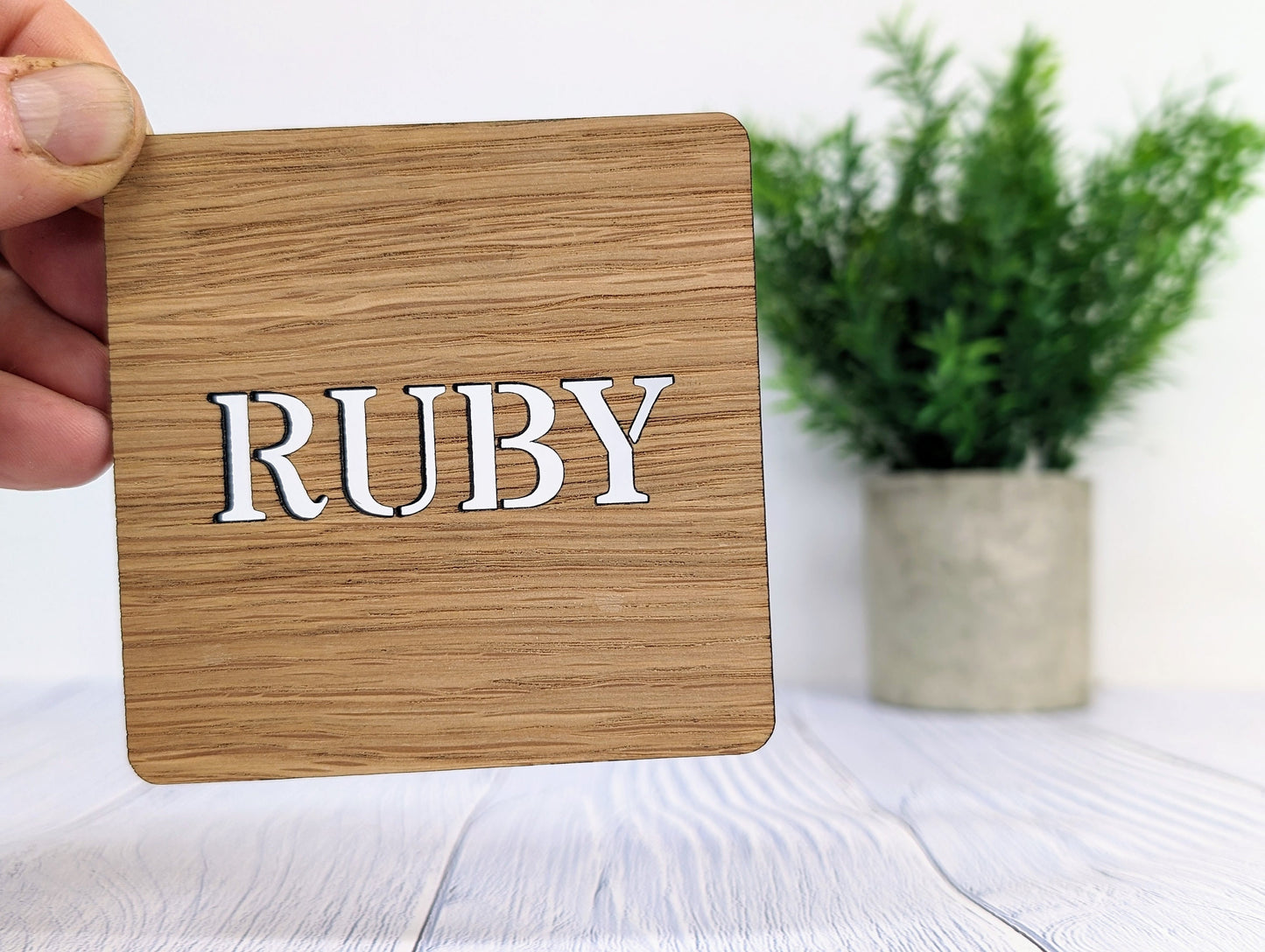 Personalised Wooden Square Coasters - Name Cut-Out