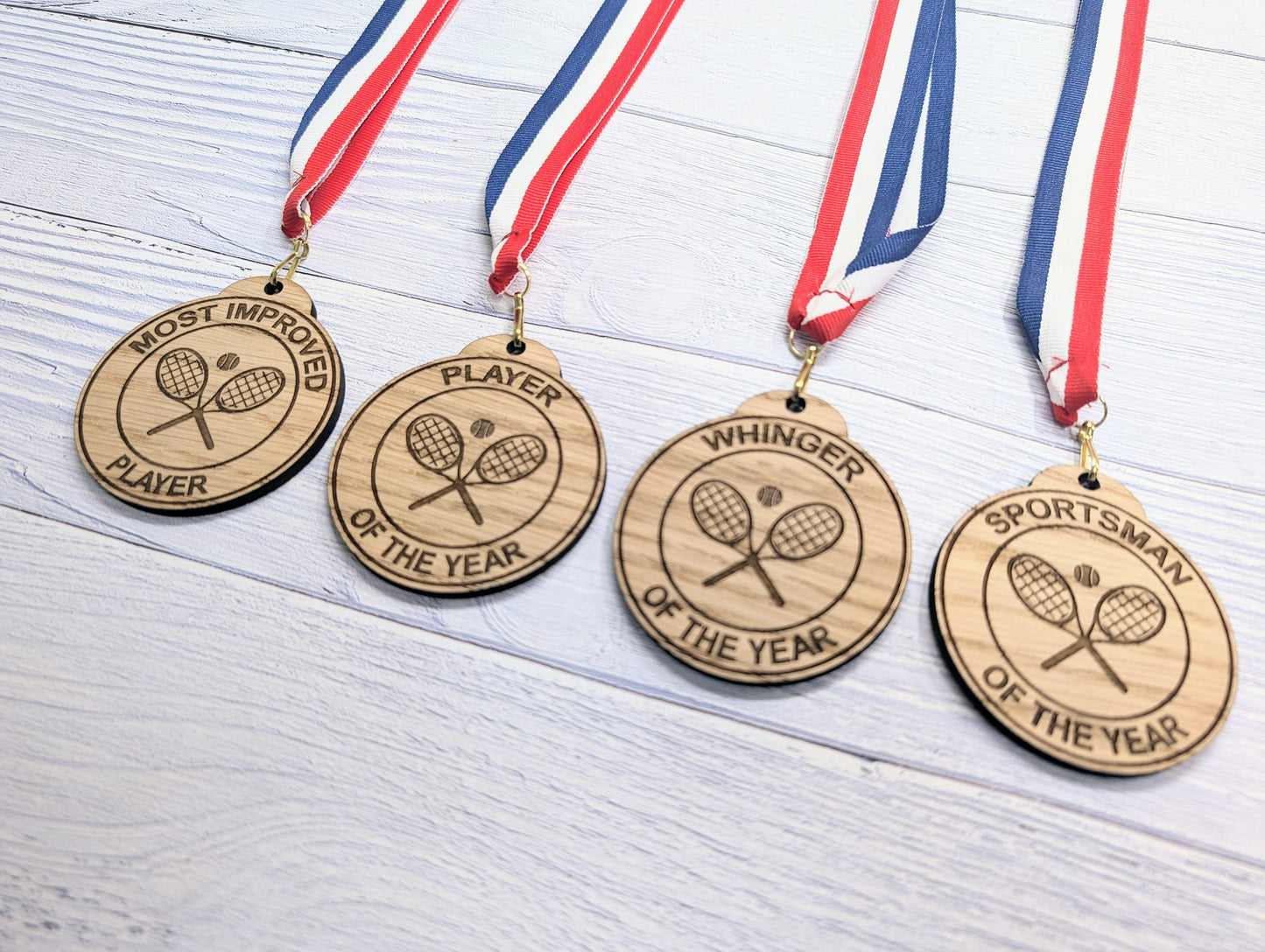 Custom Tennis-Themed Wooden Medals - Personalised for Players and Clubs