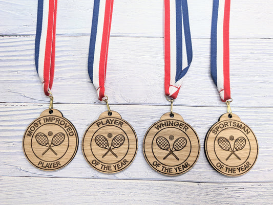 Custom Tennis-Themed Wooden Medals - Personalised for Players and Clubs