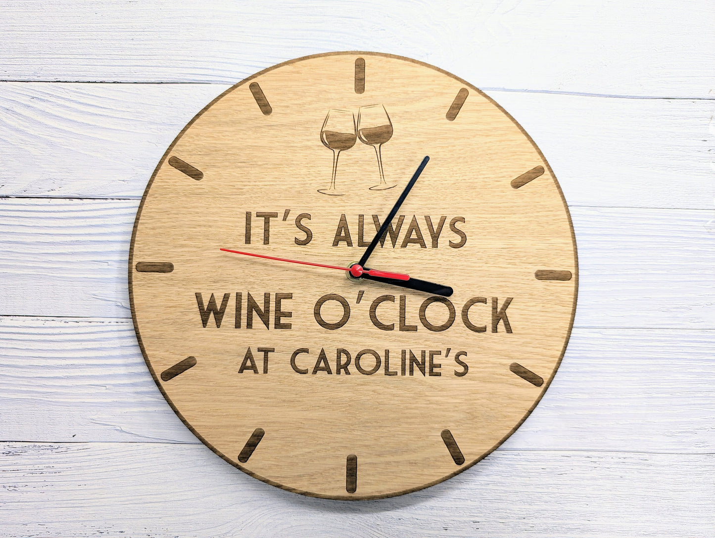 Personalised Wine O'Clock Wooden Wall Clock - 30cm