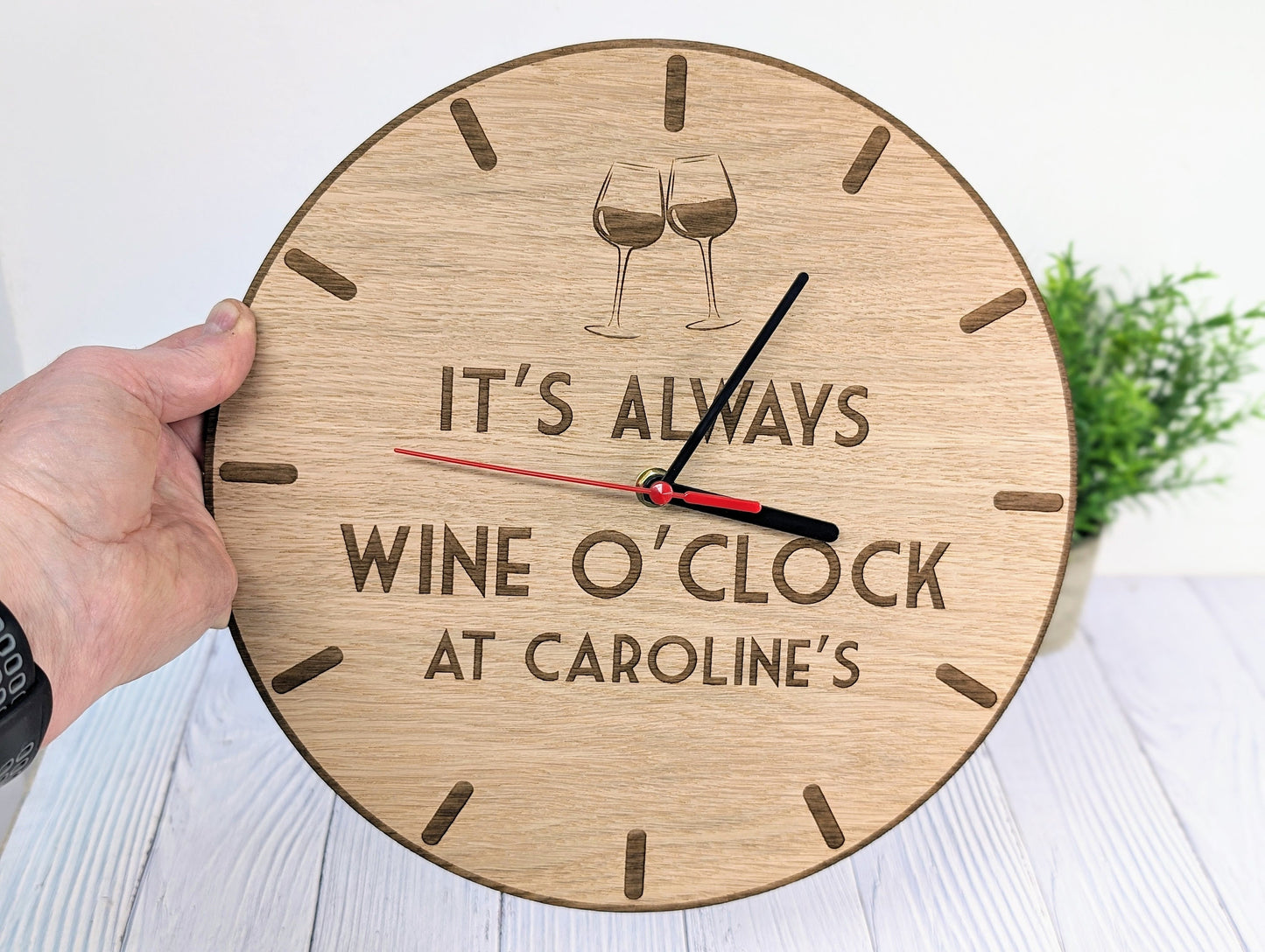 Personalised Wine O'Clock Wooden Wall Clock - 30cm