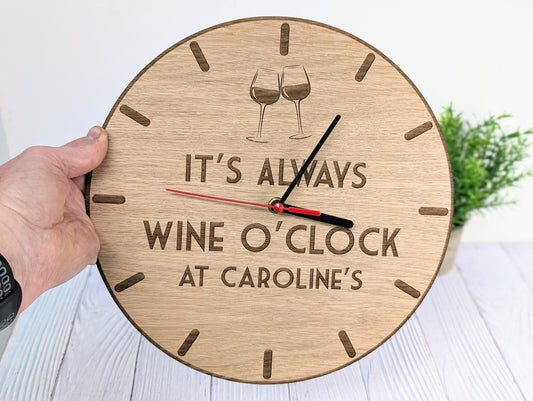 Personalised Wine O'Clock Wooden Wall Clock - 30cm