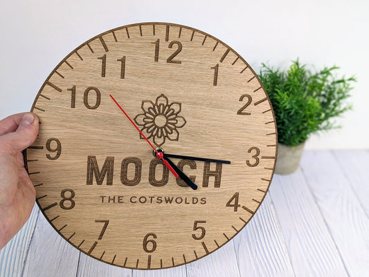 Custom Engraved Wooden Logo Wall Clock - Personalised Branded Timepiece