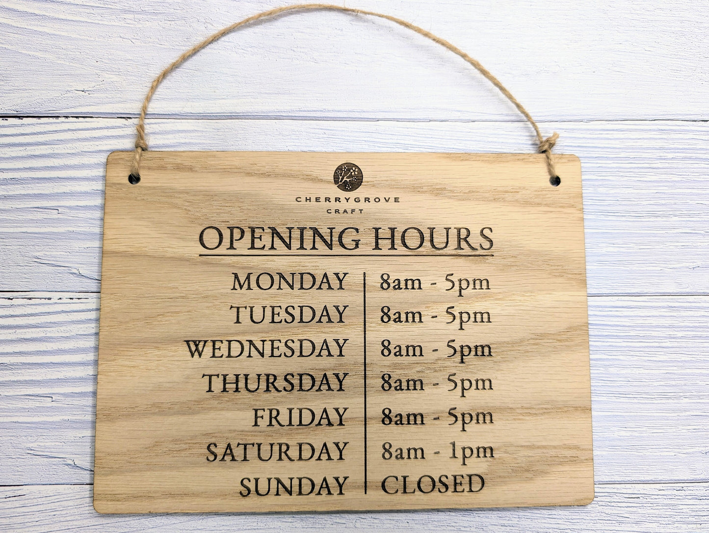 Custom Opening Hours Wooden Sign – Add Your Logo & Personalise Hours | Eco-Friendly Oak Veneer | Business Window Display | 4 Sizes