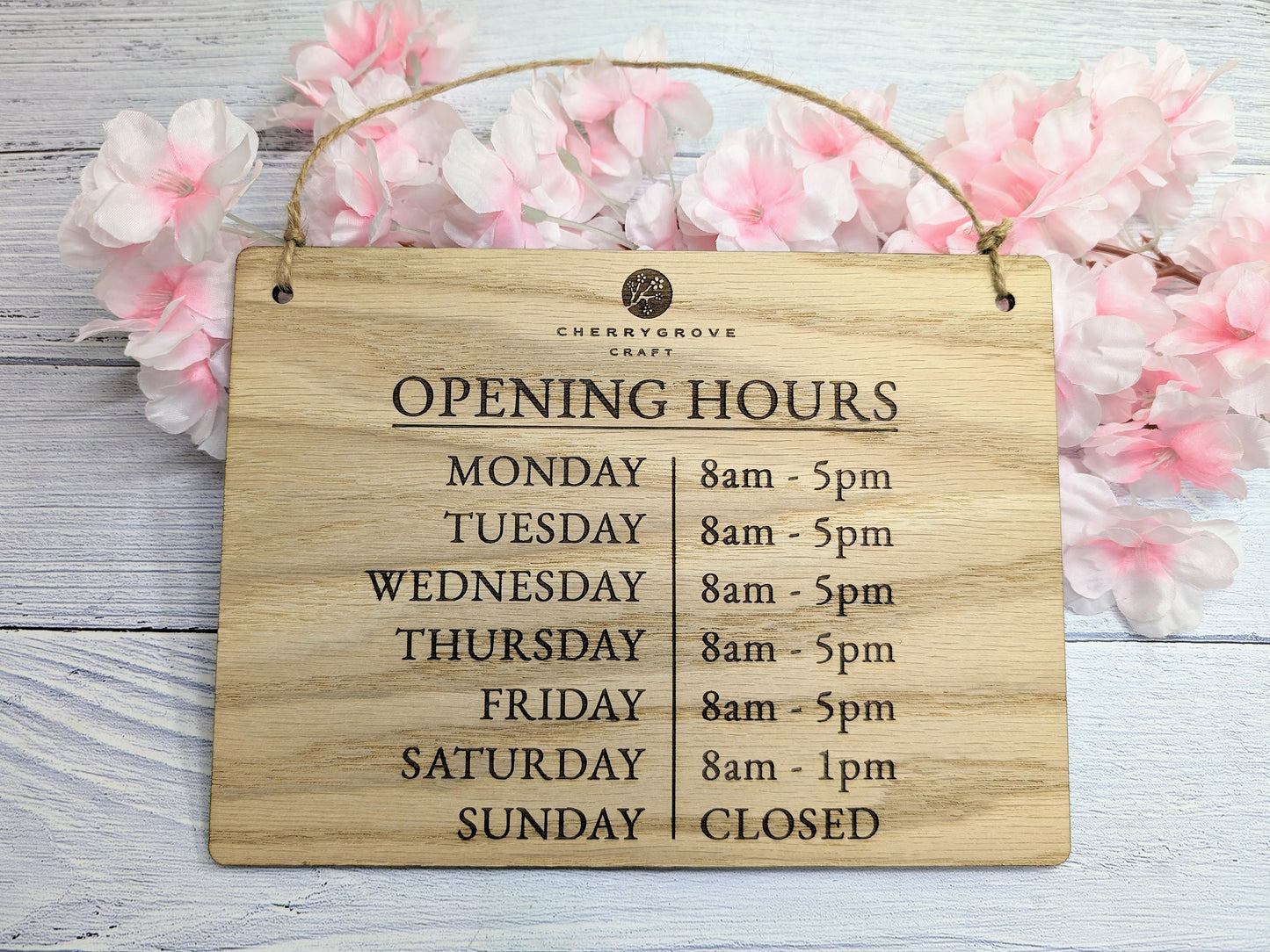 Custom Opening Hours Wooden Sign – Add Your Logo & Personalise Hours | Eco-Friendly Oak Veneer | Business Window Display | 4 Sizes