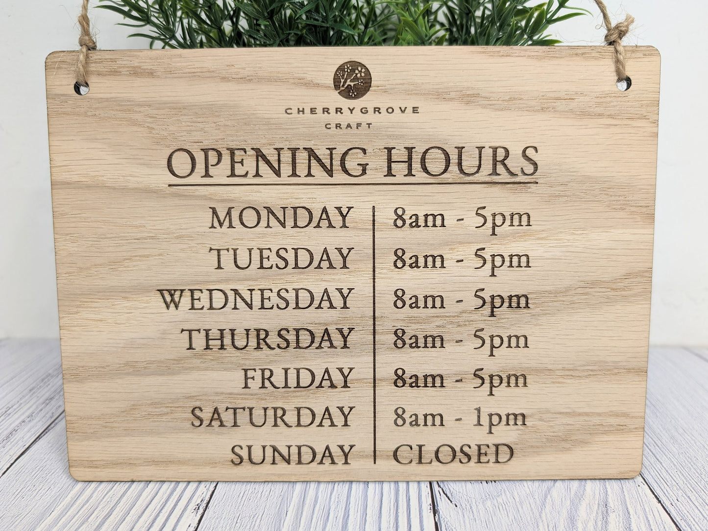 Custom Opening Hours Wooden Sign – Add Your Logo & Personalise Hours | Eco-Friendly Oak Veneer | Business Window Display | 4 Sizes