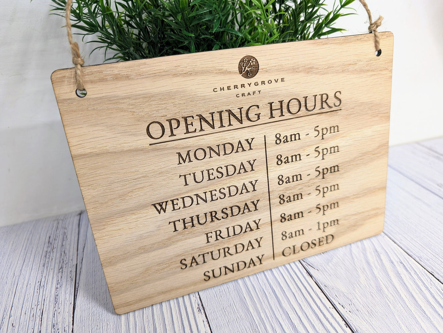 Custom Opening Hours Wooden Sign – Add Your Logo & Personalise Hours | Eco-Friendly Oak Veneer | Business Window Display | 4 Sizes