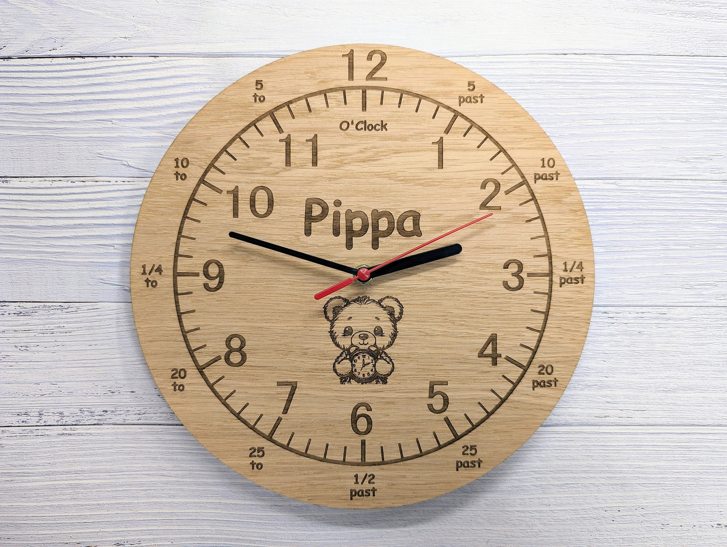 Personalised Children's Learning Wooden Clock – Educational Time-Telling