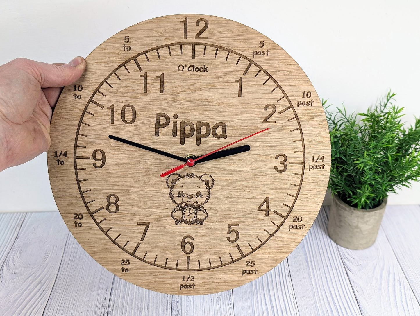 Personalised Children's Learning Wooden Clock – Educational Time-Telling