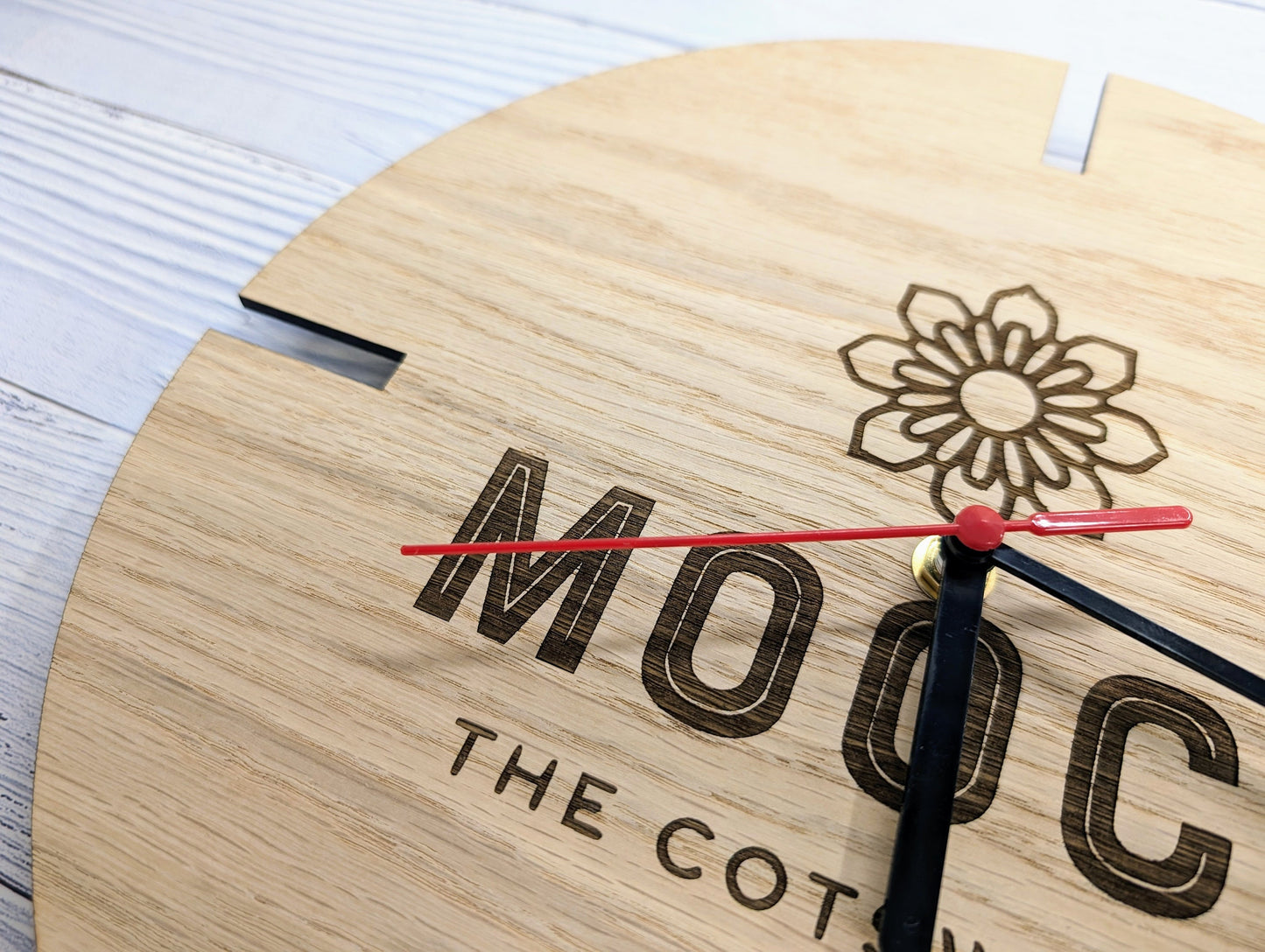 Personalised Engraved Wooden Logo Wall Clock - Bespoke Branded Timepiece