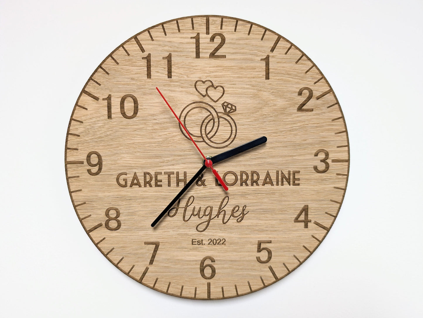 Personalised Wooden Wedding Clock – Bespoke Wedding / Anniversary Gift