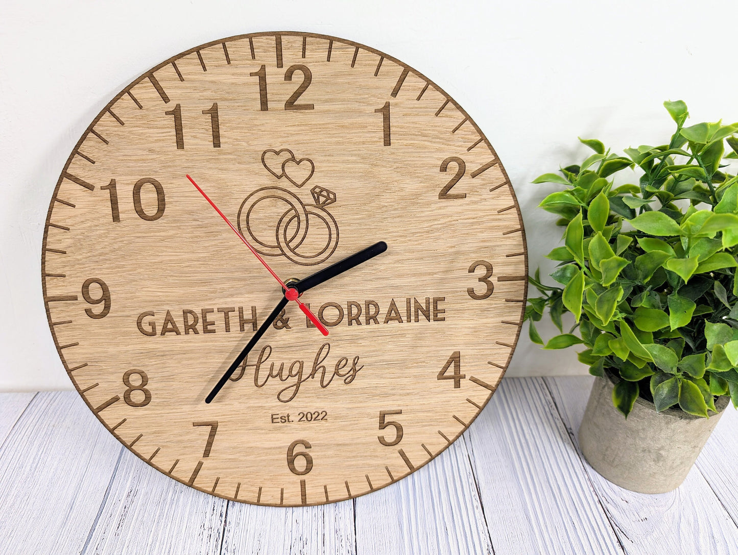 Personalised Wooden Wedding Clock – Bespoke Wedding / Anniversary Gift