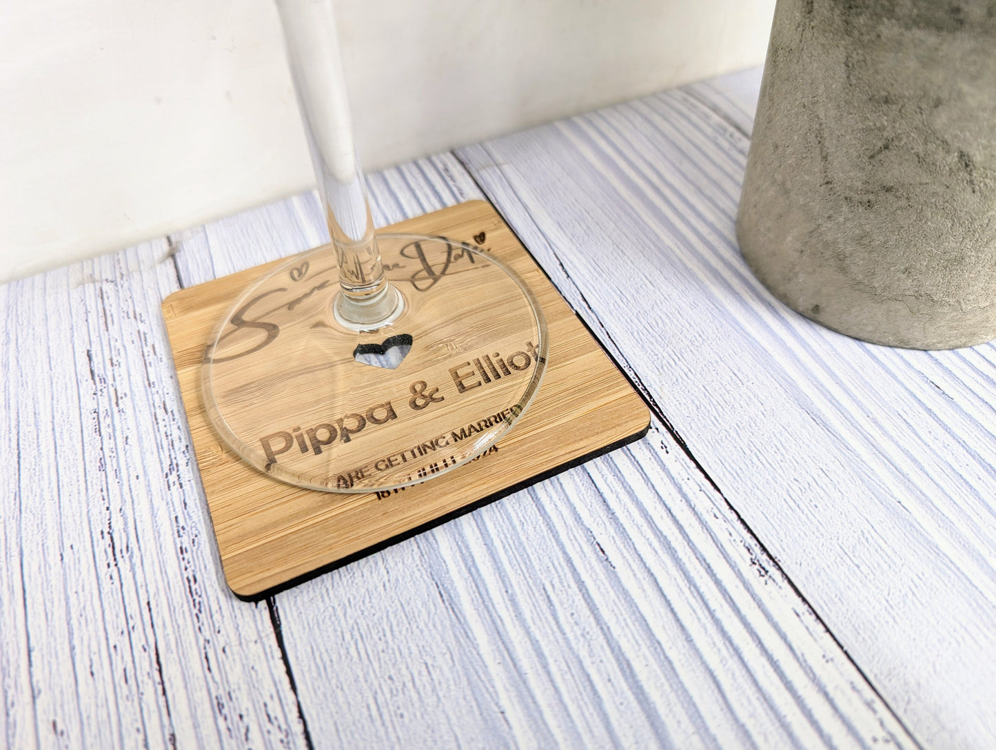 Custom 'Save The Date' Bamboo Coasters - Personalised with Names & Date