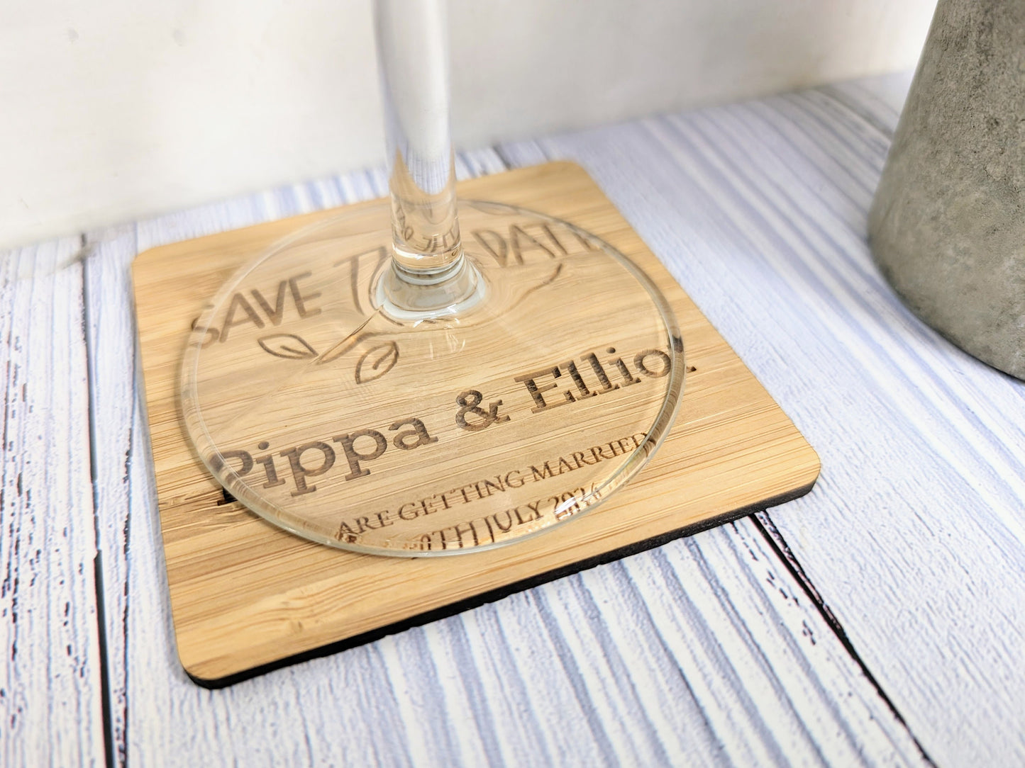 Bespoke 'Save The Date' Bamboo Coasters -  Customised with Names & Date