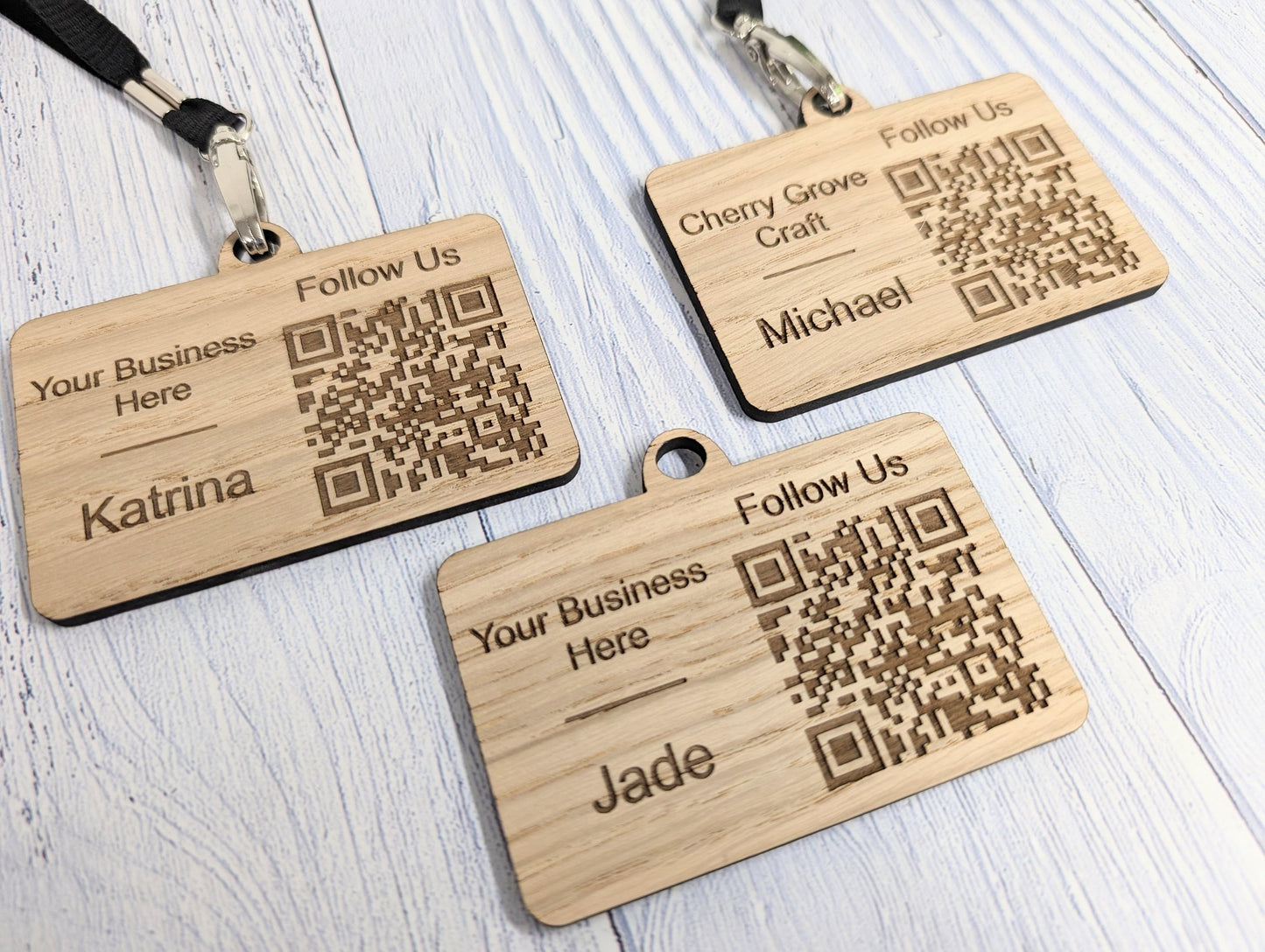 Interactive QR Code Eco-Friendly Name Badges with Eco Lanyards - Personalised Staff Name, Company Name or Logo - Event, Exhibition Badges