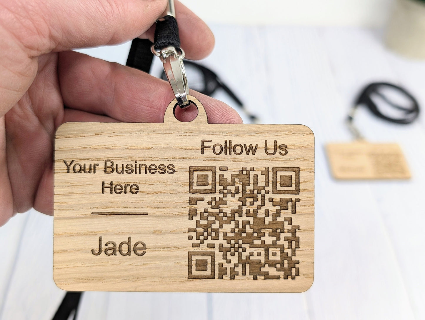 Interactive QR Code Eco-Friendly Name Badges with Eco Lanyards - Personalised Staff Name, Company Name or Logo - Event, Exhibition Badges