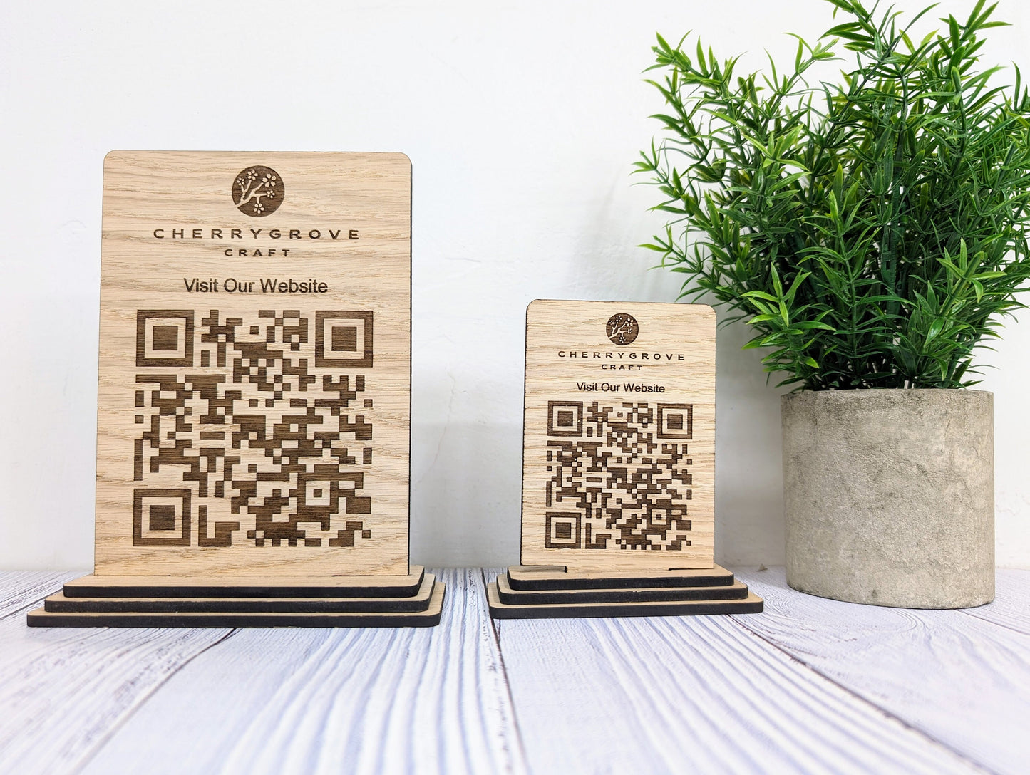 Wooden QR Code Sign - Add Your Logo, Ideal for Websites, Social Media, Menus etc, 2 Sizes