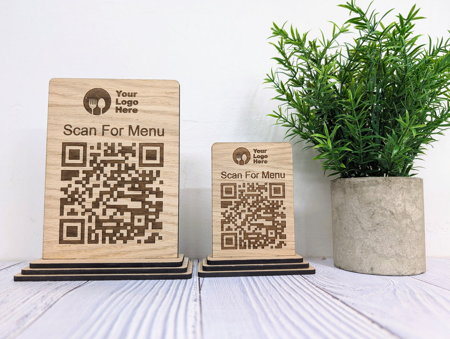 QR Code 'Scan for Menu' Wooden Sign - Add Your Logo, Ideal for Restaurants, Bars, Cafes, Hotels, Eco-Friendly, Custom Design in 2 Sizes