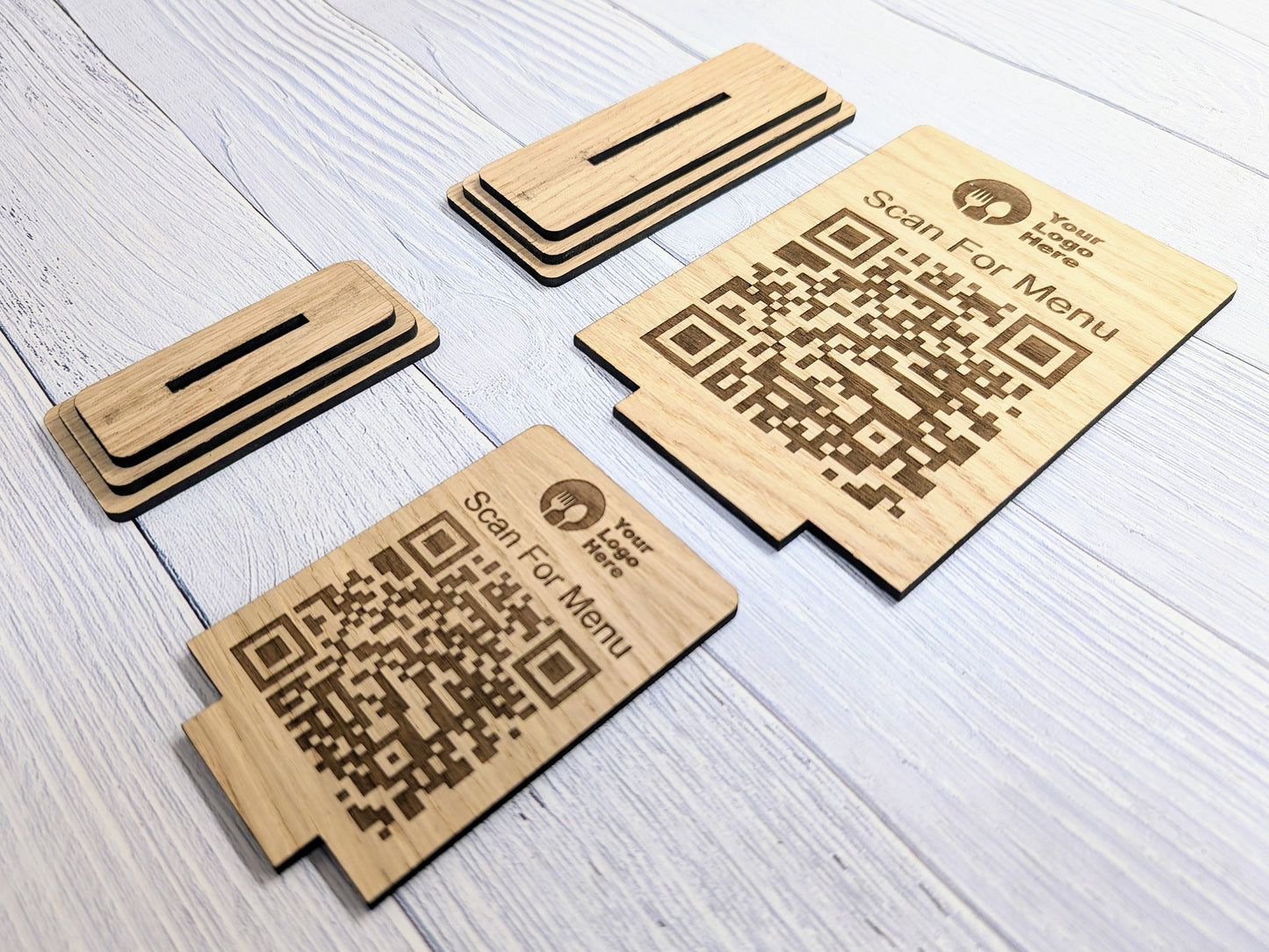 QR Code 'Scan for Menu' Wooden Sign - Add Your Logo, Ideal for Restaurants, Bars, Cafes, Hotels, Eco-Friendly, Custom Design in 2 Sizes