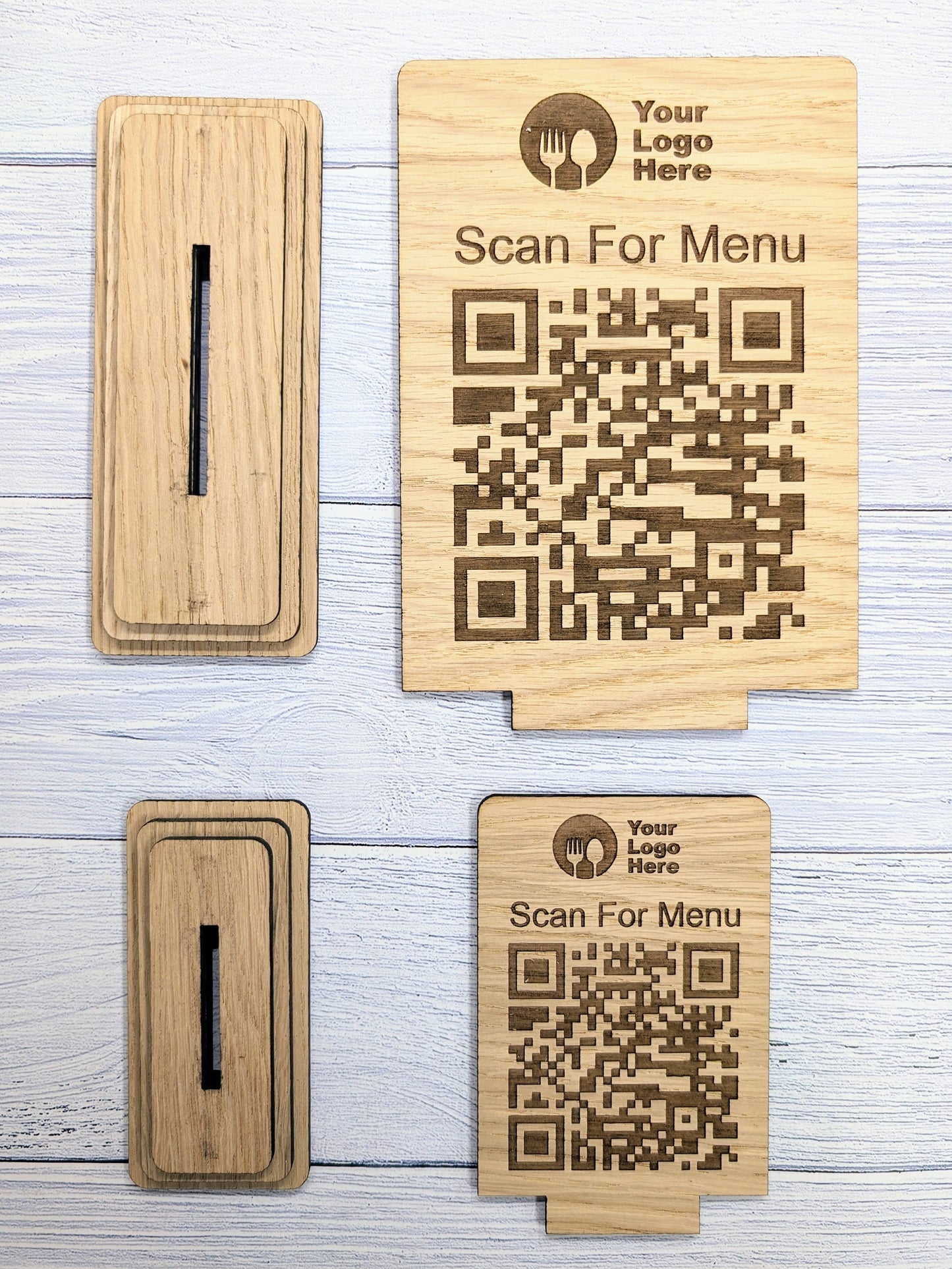 QR Code 'Scan for Menu' Wooden Sign - Add Your Logo, Ideal for Restaurants, Bars, Cafes, Hotels, Eco-Friendly, Custom Design in 2 Sizes