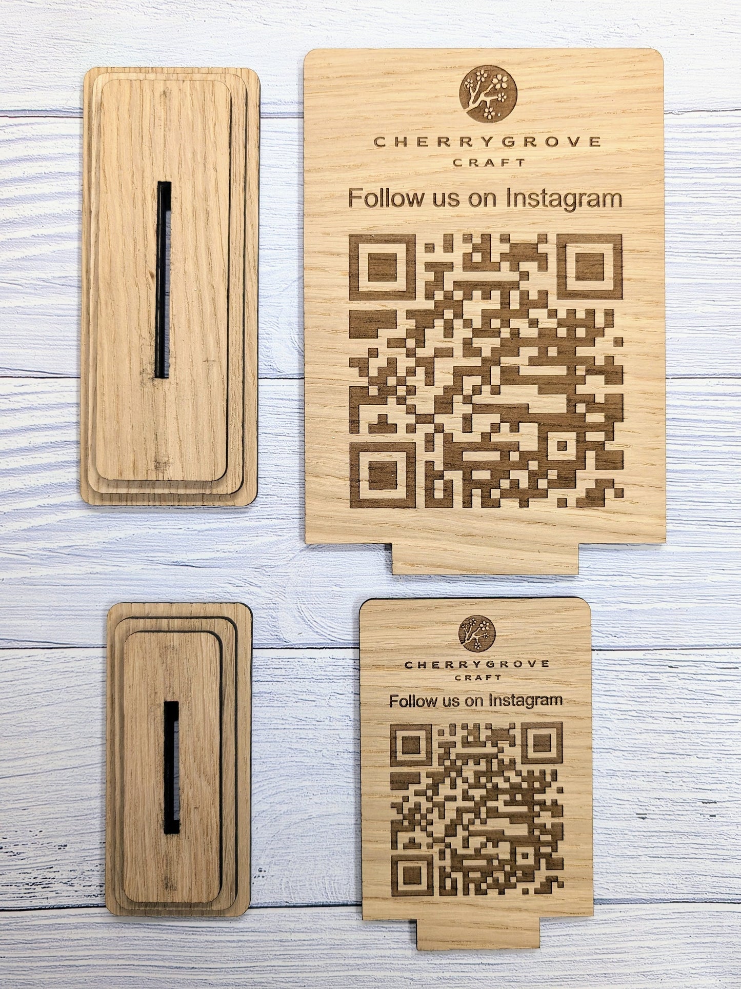 Follow Us on Instagram - QR Code - Custom Wooden Table Sign, Personalised Logo & Social Media Link, Eco-Friendly, Business Use, 2 Sizes