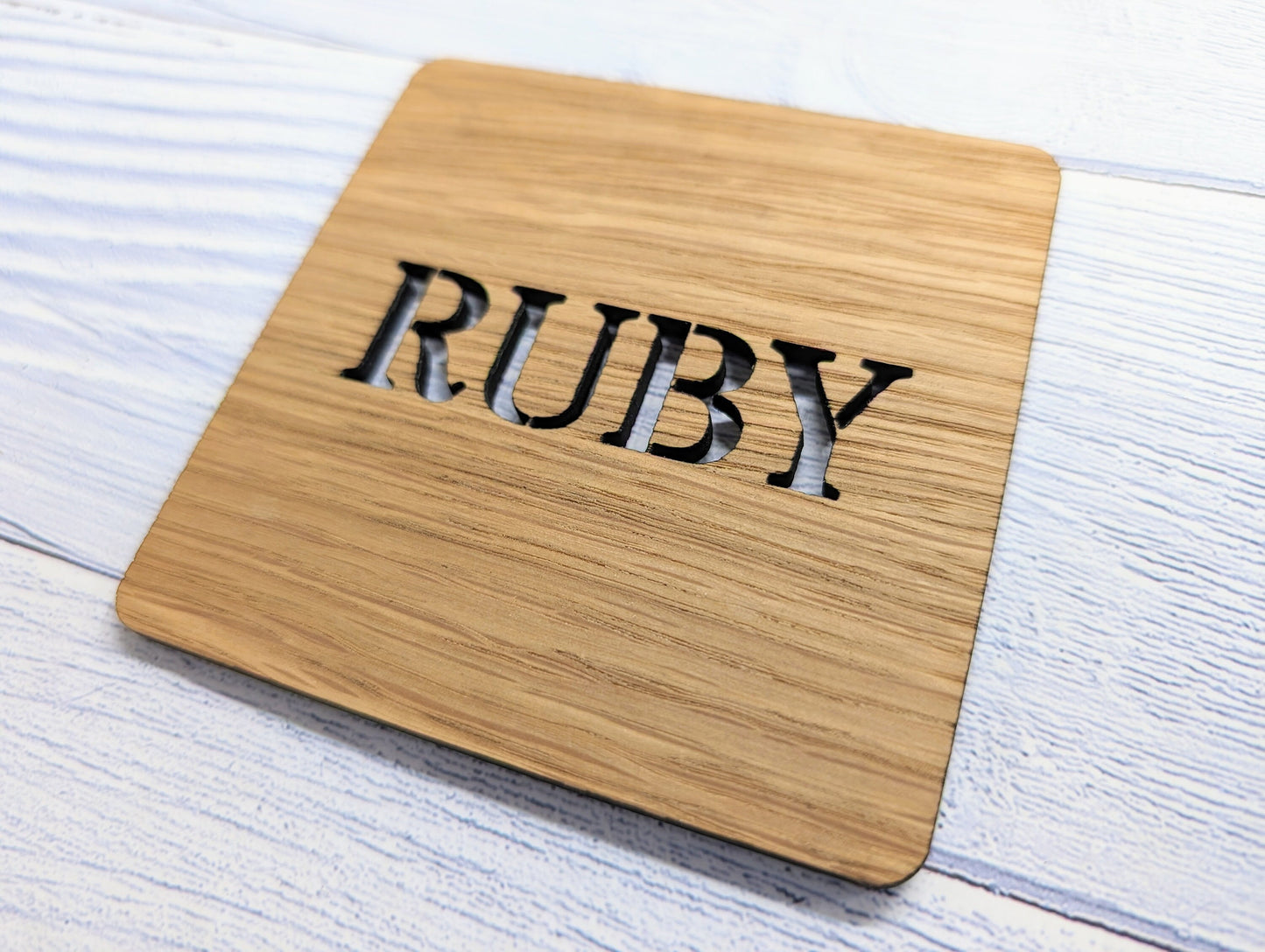 Personalised Wooden Square Coasters - Name Cut-Out