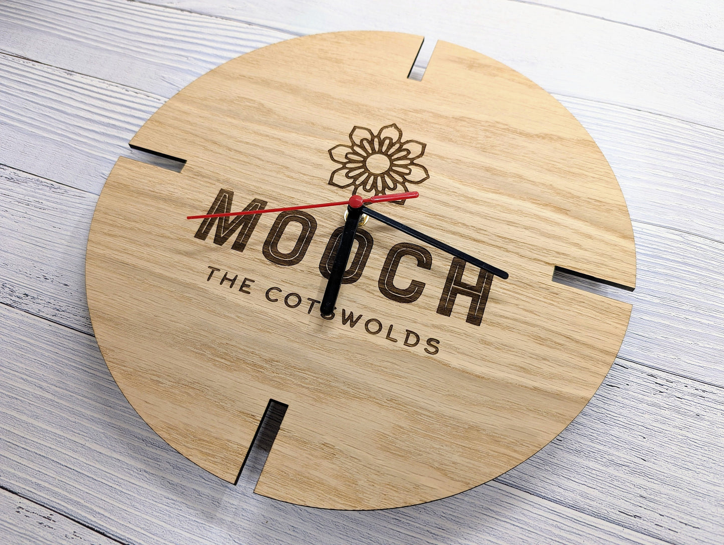 Personalised Engraved Wooden Logo Wall Clock - Bespoke Branded Timepiece