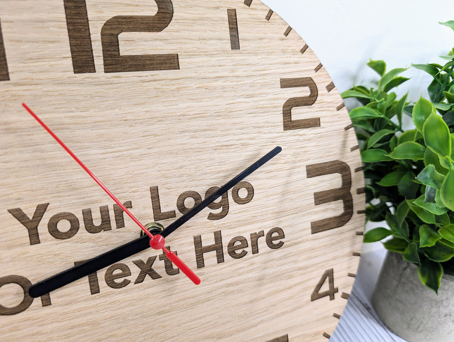 Bespoke Engraved Wooden Clock - Personalised Text & Logo - Personalised Branded Wall Clock