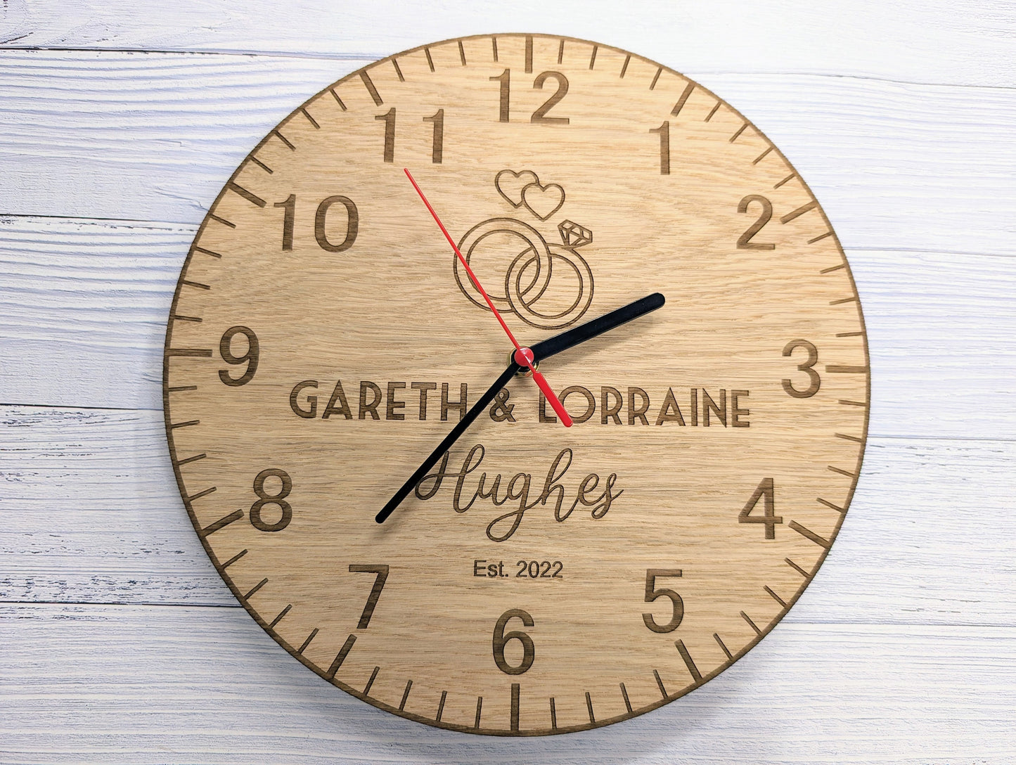 Personalised Wooden Wedding Clock – Bespoke Wedding / Anniversary Gift