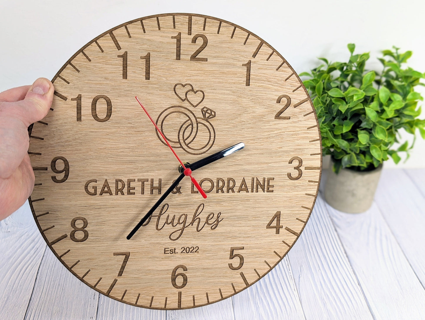 Personalised Wooden Wedding Clock – Bespoke Wedding / Anniversary Gift