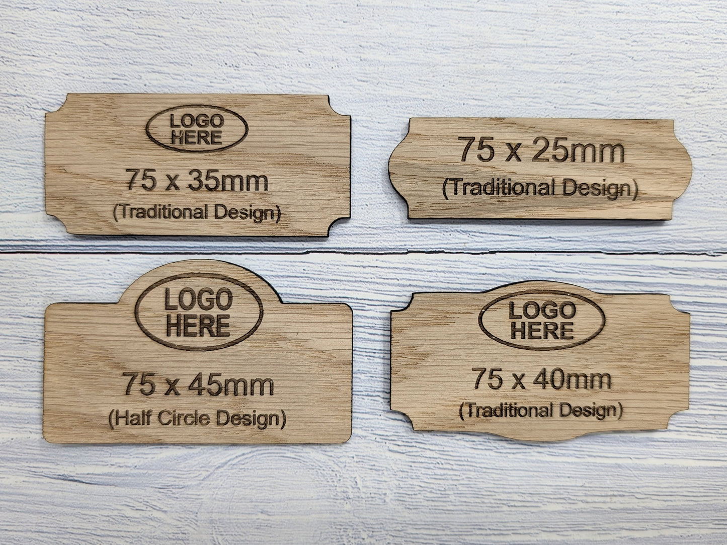 Wooden Shaped Name Badges, Multiple Sizes/Attachments