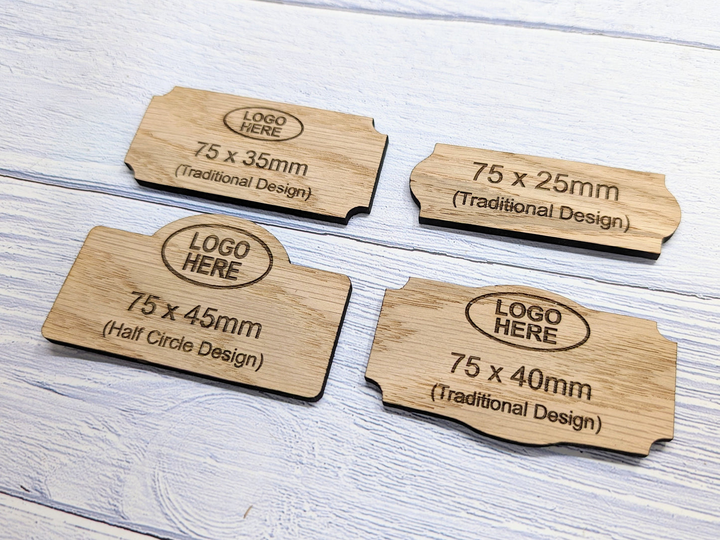 Wooden Shaped Name Badges, Multiple Sizes/Attachments