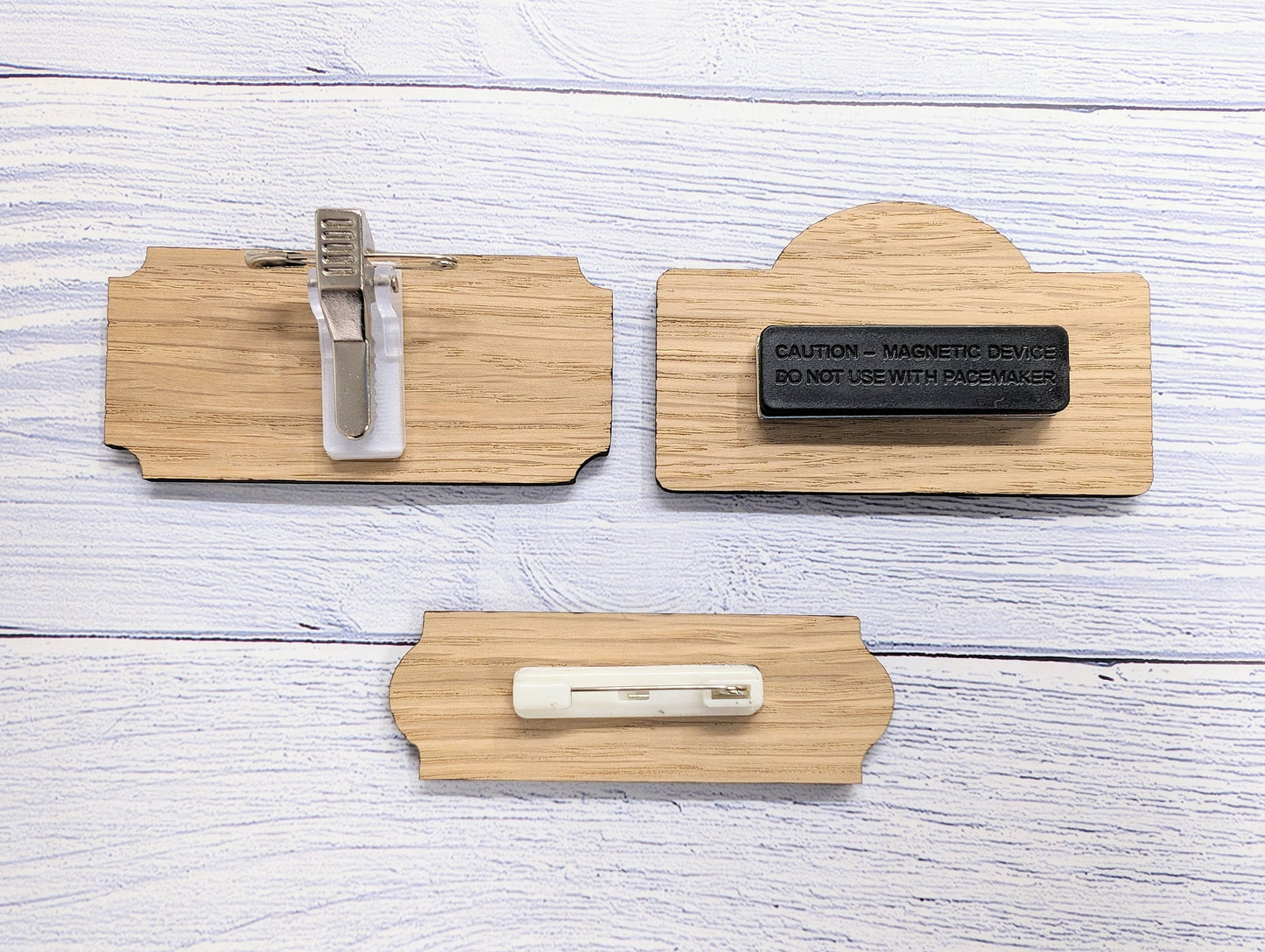 Wooden Shaped Name Badges, Multiple Sizes/Attachments