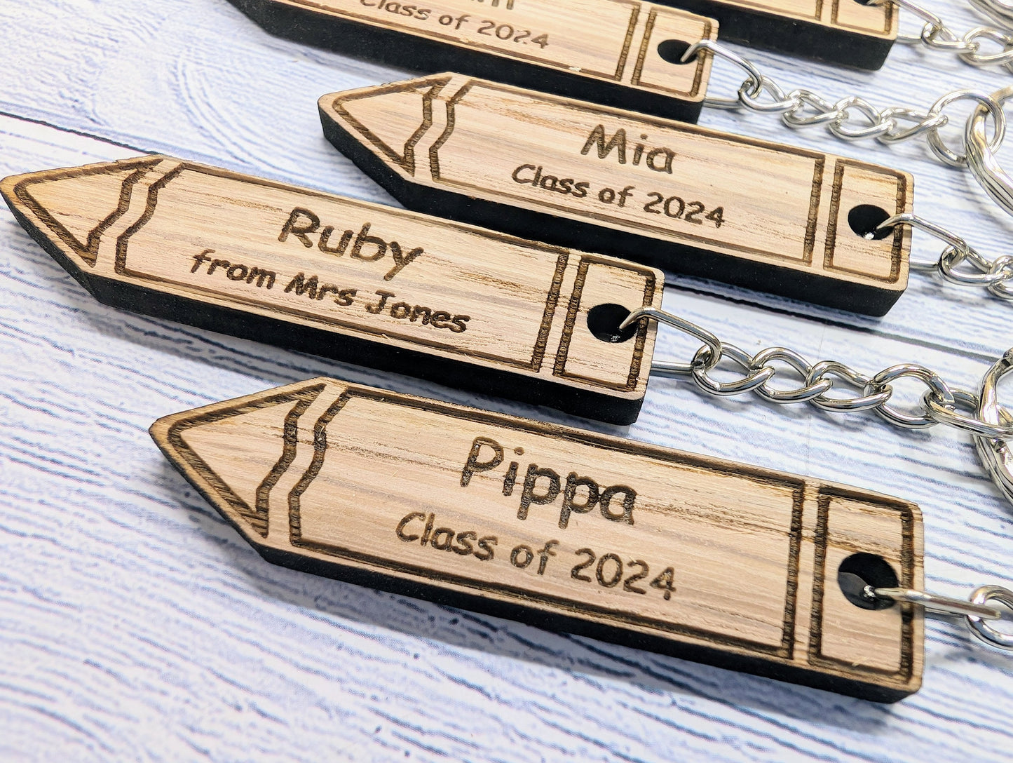 Personalised Student Pencil Keyrings, Oak School Key Chains, Students Gifts | Gifts from Teacher, End of Term, End-of-Year, Custom Names