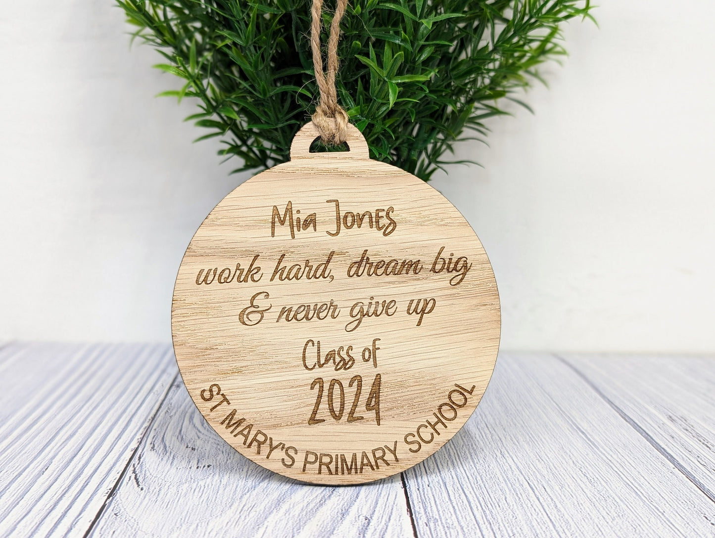 Custom Student Recognition Bauble - End of Year/Term Gift, Bespoke Wooden Ornament with Personalised Name, Message, School, & Year