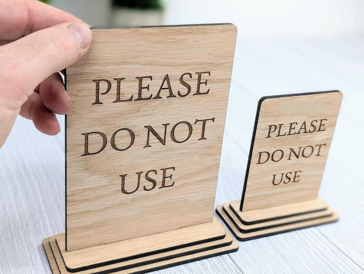 Wooden Freestanding Table Sign 'Please Do Not Use' - Ideal for Museums, AirBnB, Rental Homes – Two Sizes, Removable Base