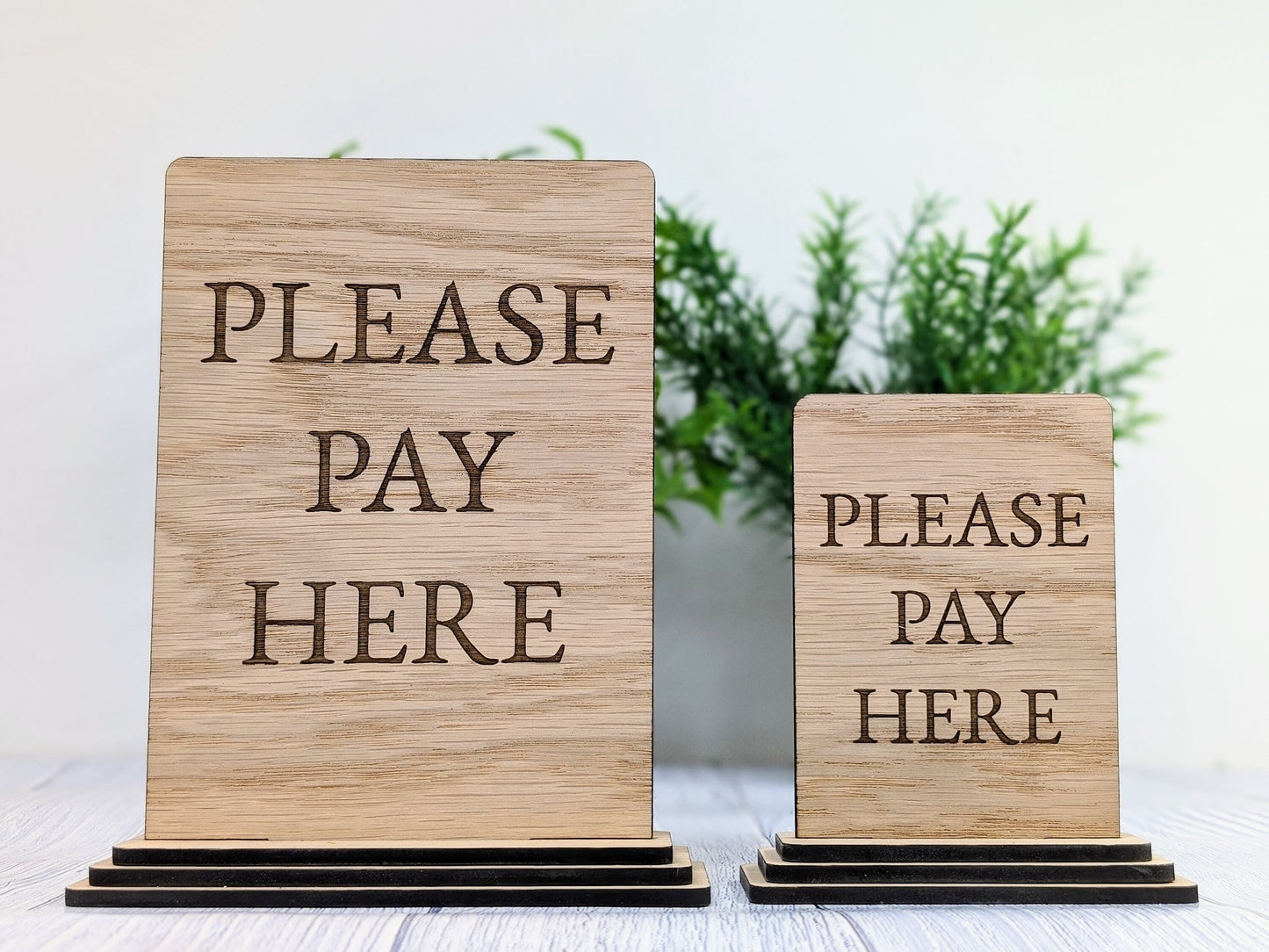 Wooden Freestanding Table Sign 'Please Pay Here' - Perfect for Shops, Cafés, Markets – Available in Two Sizes" Removable Base