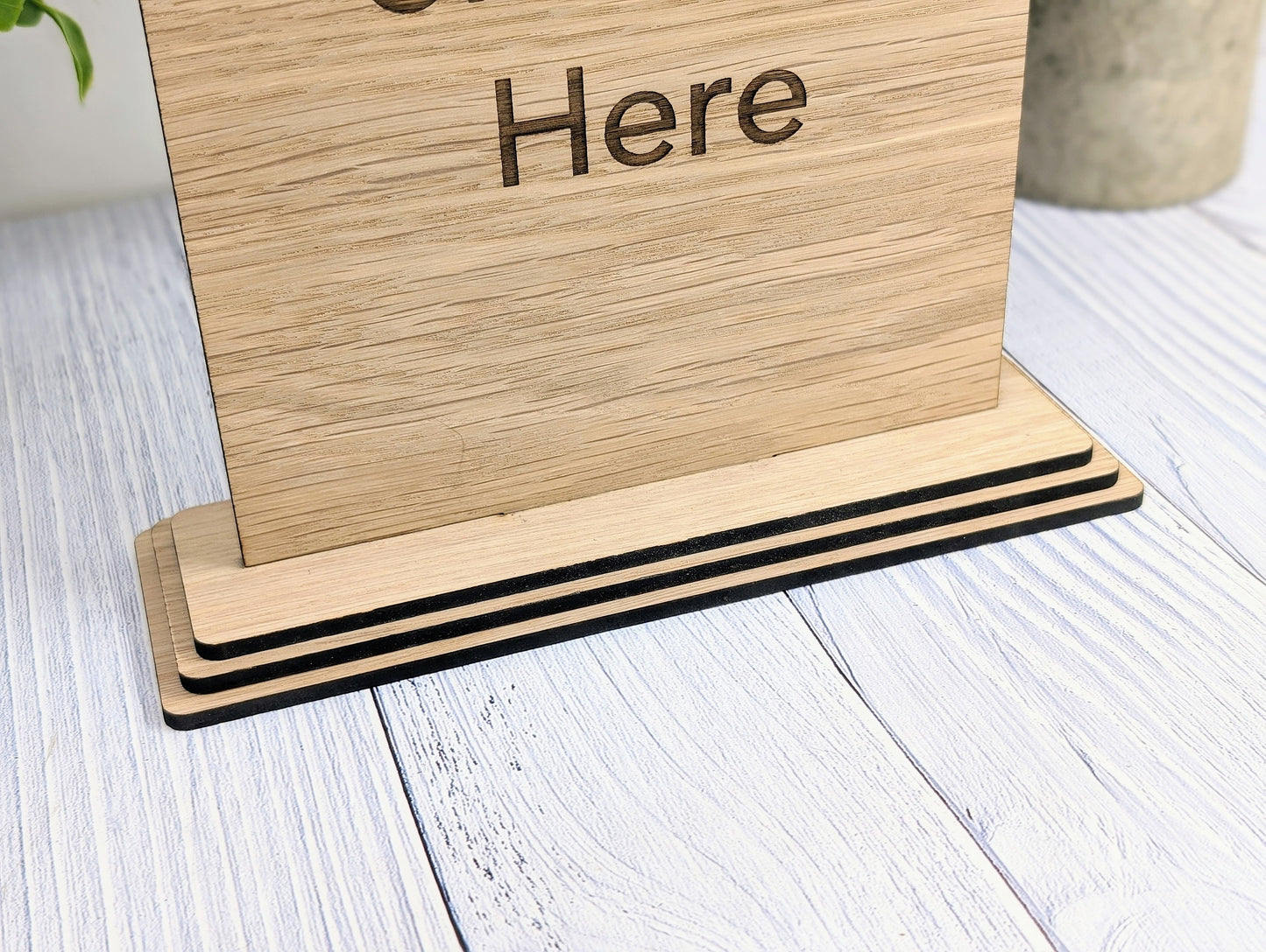 XL Personalised Wooden Table Signs - Custom Text & Logo, Freestanding with Removable Base