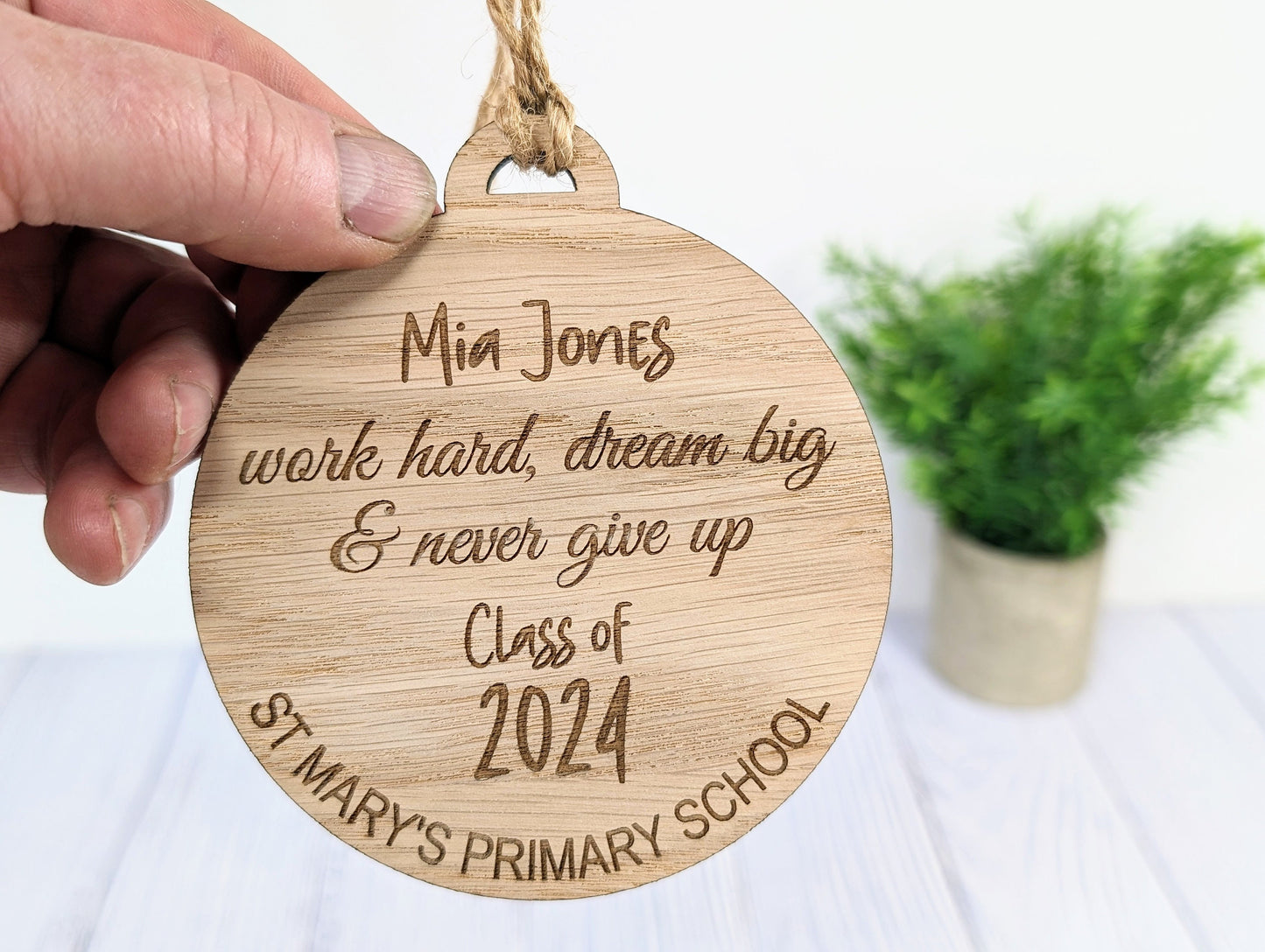 Custom Student Recognition Bauble - End of Year/Term Gift, Bespoke Wooden Ornament with Personalised Name, Message, School, & Year