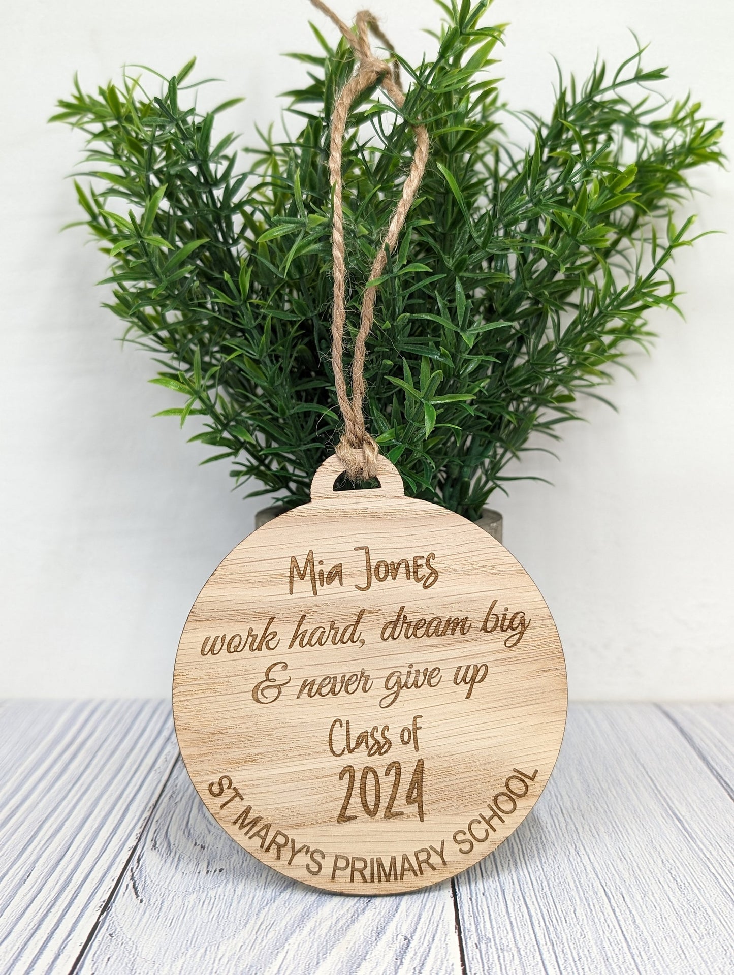 Custom Student Recognition Bauble - End of Year/Term Gift, Bespoke Wooden Ornament with Personalised Name, Message, School, & Year