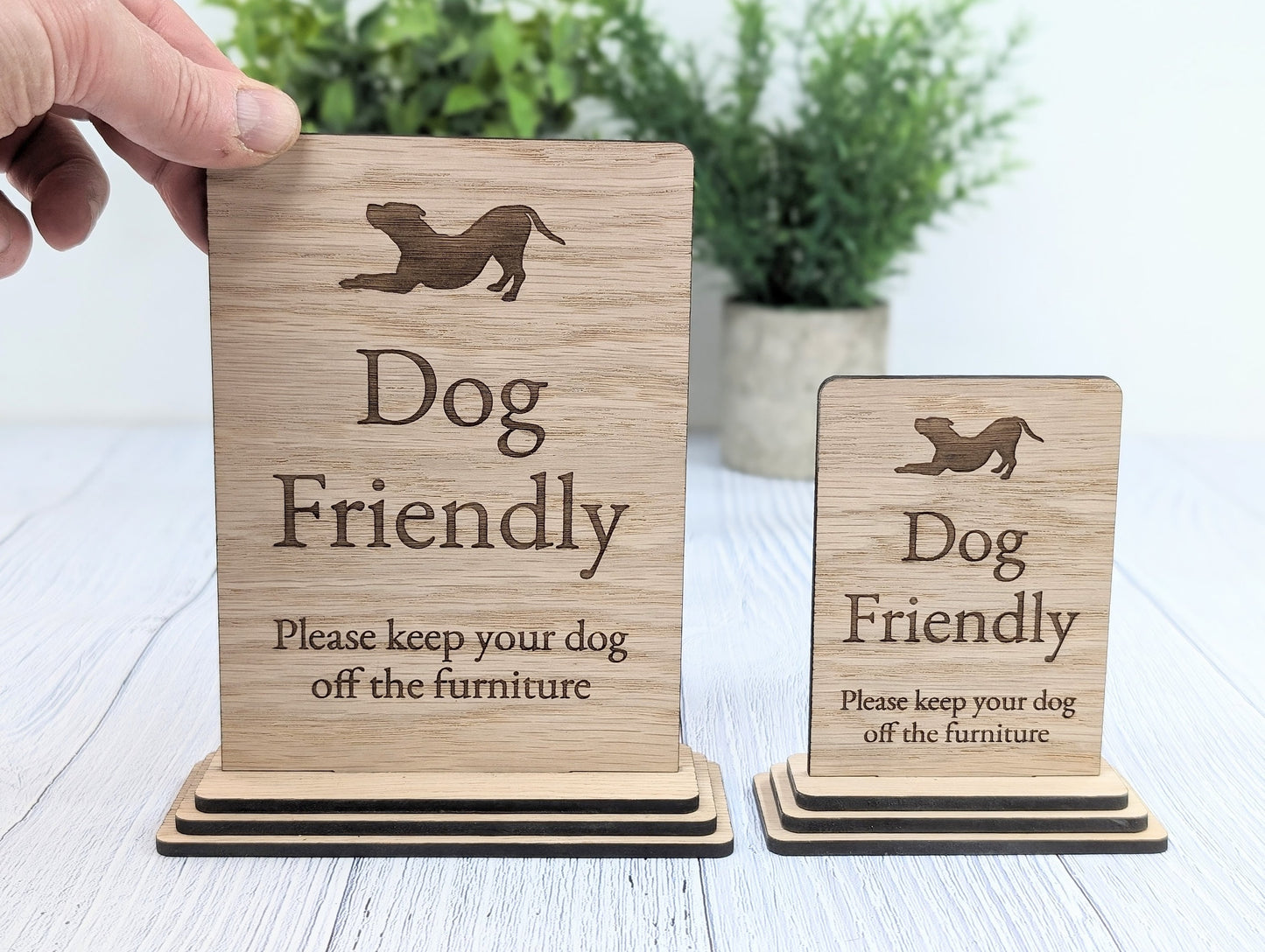 Freestanding "Please Keep Your Dog Off The Furniture" Wooden Table Sign, Oak Finish, Ideal for Homes, AirBnBs & Rental Properties