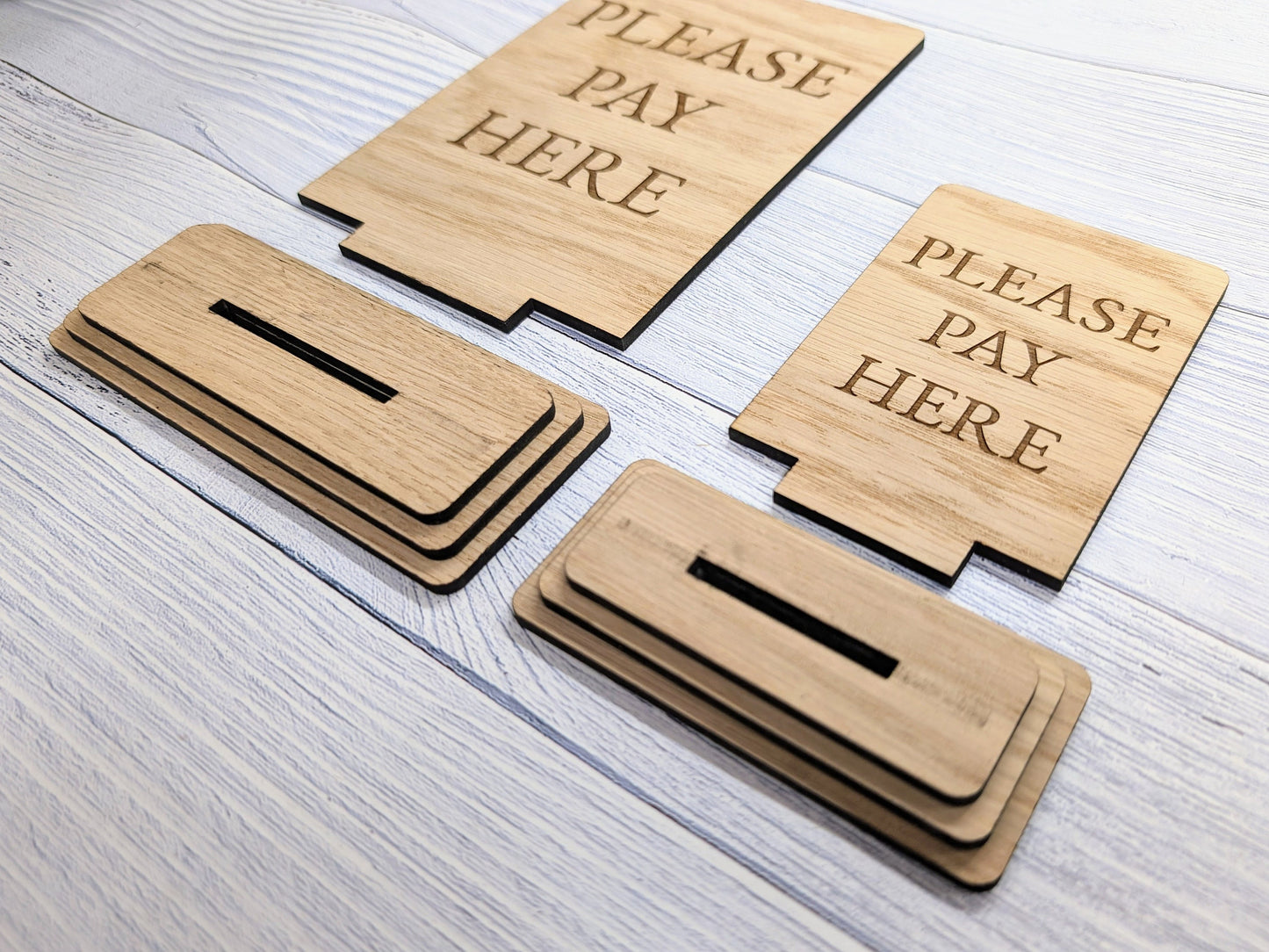 Wooden Freestanding Table Sign 'Please Pay Here' - Perfect for Shops, Cafés, Markets – Available in Two Sizes" Removable Base