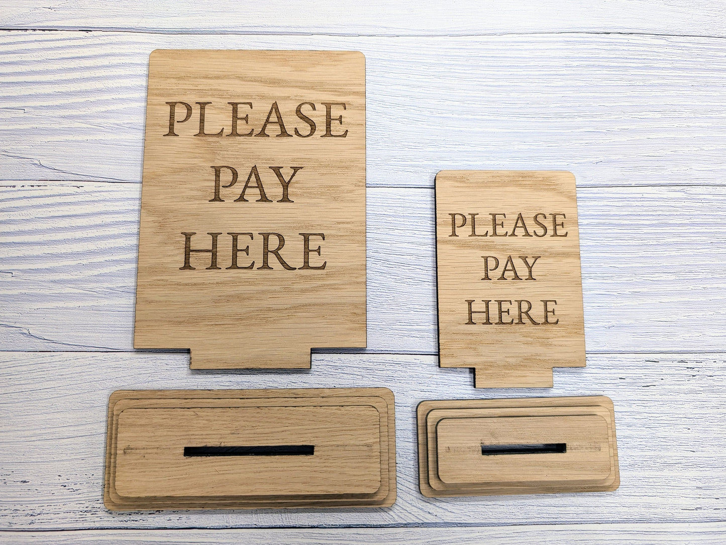 Wooden Freestanding Table Sign 'Please Pay Here' - Perfect for Shops, Cafés, Markets – Available in Two Sizes" Removable Base