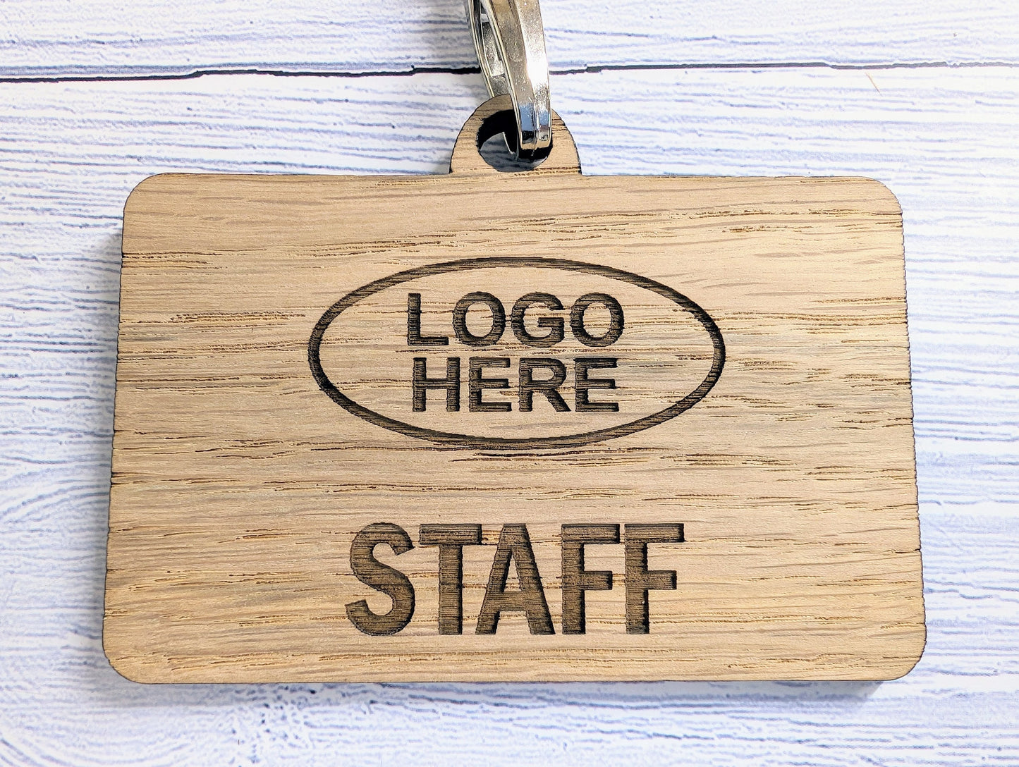 School Staff Badges with Lanyards, Personalised Slogan Oak Veneer Badges on Eco Lanyards