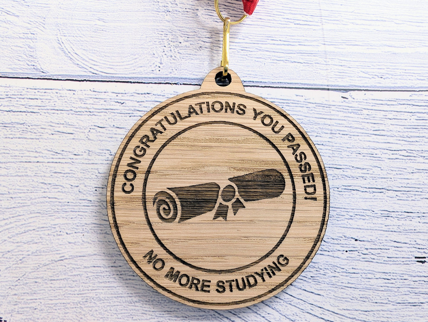 Congratulations You Passed - No More Studying Wooden Medal | Fun Exam Certificate Design